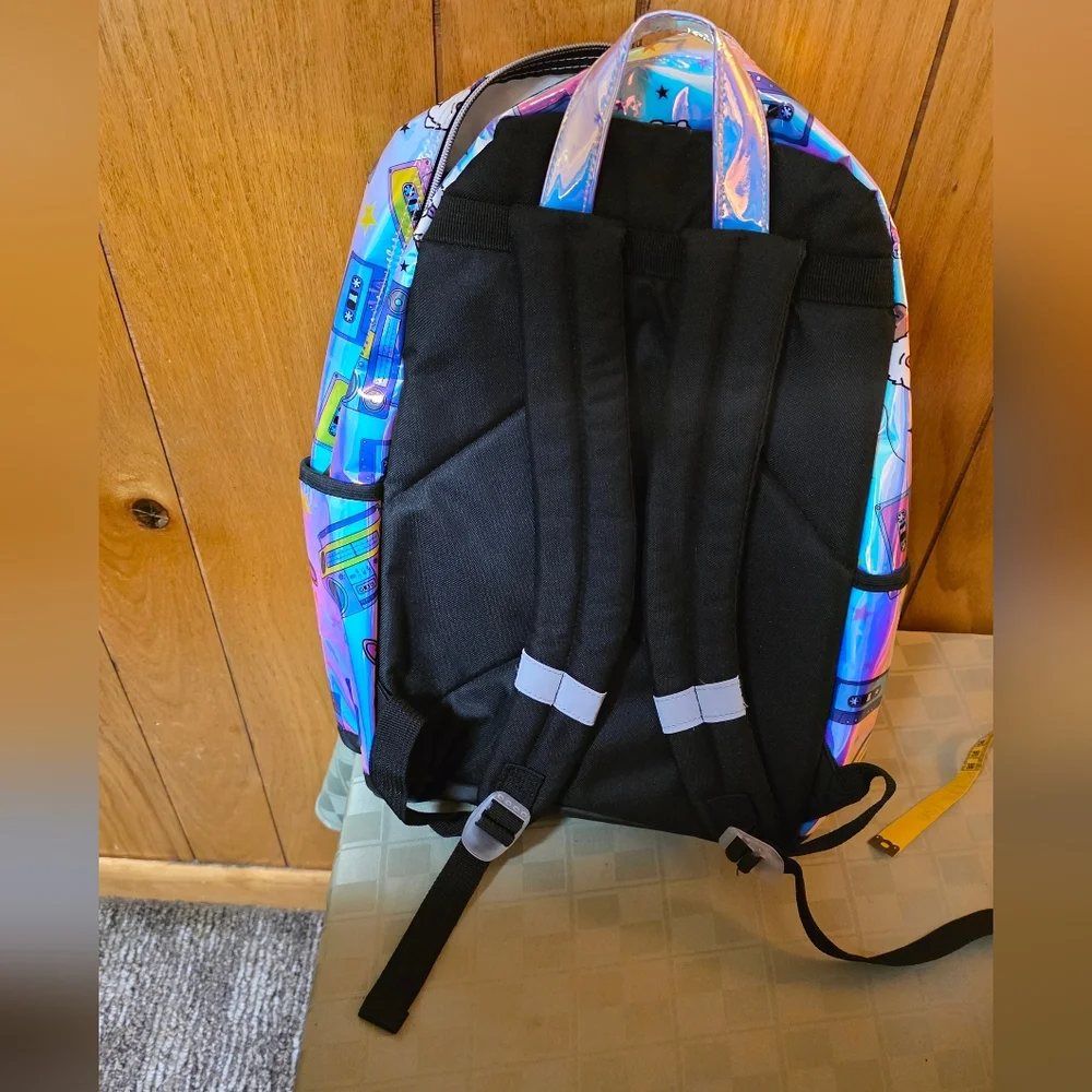 Holographic Dog & Boombox Backpack Detachable Pouch New Gift School Kids Learn